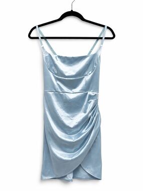 Satin Slip Dress in Light Blue